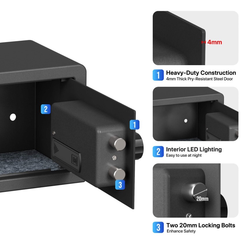 Biometric Home Safe with Fingerprint Digital Lock for Cash & Jewelry, 0.3 Cubic Feet, RPNB RP20FSA
