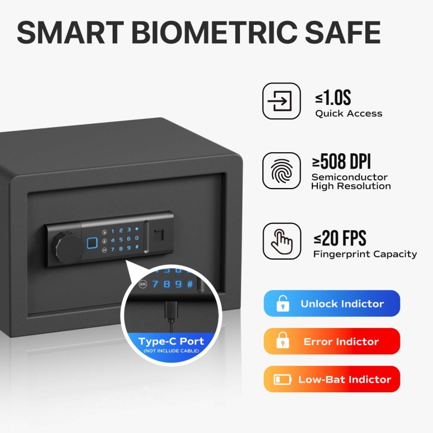 Biometric Home Safe with Fingerprint Digital Lock for Cash & Jewelry, 0.3 Cubic Feet, RPNB RP20FSA