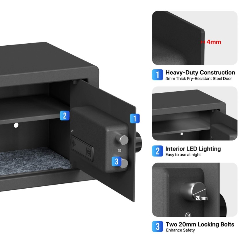 Biometric Home Safe with Fingerprint Digital Lock for Cash & Jewelry, 0.5 Cubic Feet, RPNB RP25FSA