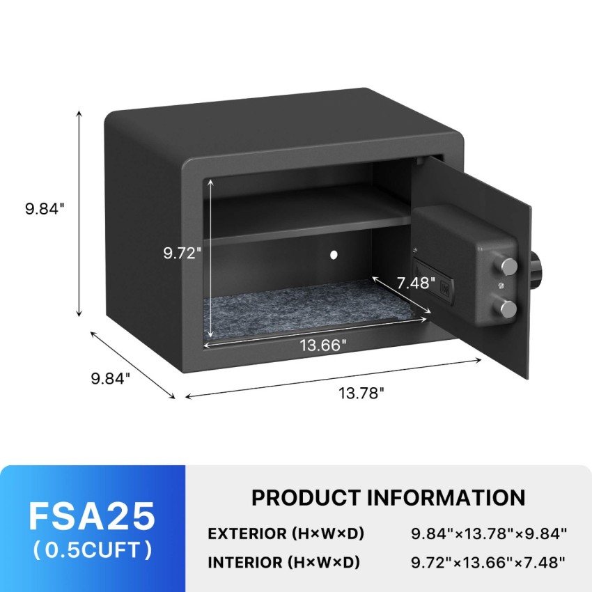 Biometric Home Safe with Fingerprint Digital Lock for Cash & Jewelry, 0.5 Cubic Feet, RPNB RP25FSA