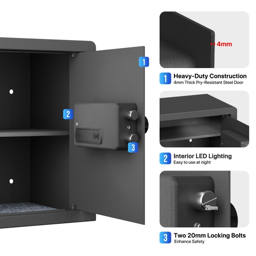 Biometric Home Safe with Fingerprint Digital Lock for Cash & Jewelry, 1.2 Cubic Feet, RPNB RP36FSA