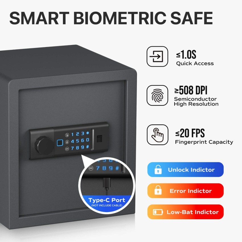 Biometric Home Safe with Fingerprint Digital Lock for Cash & Jewelry, 1.2 Cubic Feet, RPNB RP36FSA