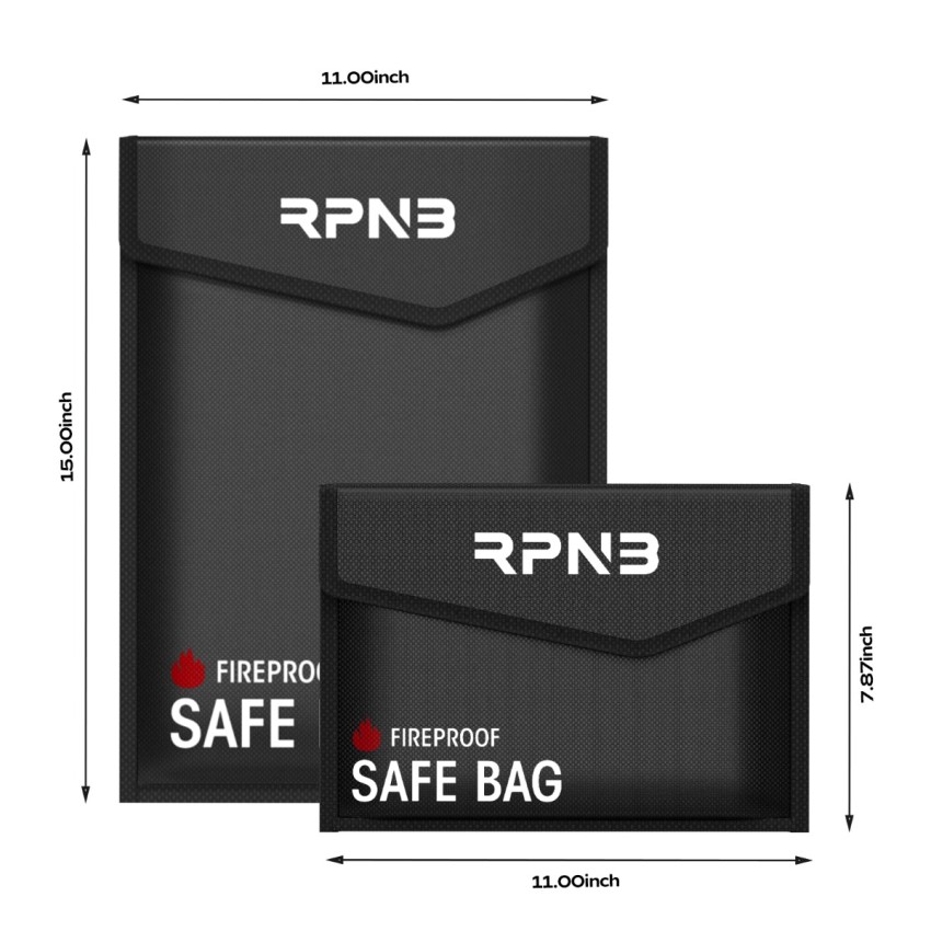 RPNB Fireproof Document Bag(2000℉), 2-Pack, Non-Itchy Silicone Coated Fiberglass Fire and Water Safe Bag.