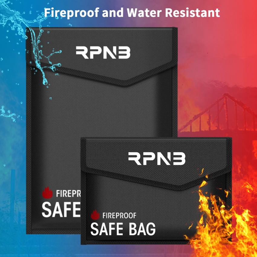 RPNB Fireproof Document Bag(2000℉), 2-Pack, Non-Itchy Silicone Coated Fiberglass Fire and Water Safe Bag.