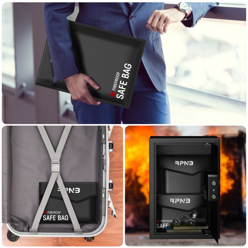 RPNB Fireproof Document Bag(2000℉), 2-Pack, Non-Itchy Silicone Coated Fiberglass Fire and Water Safe Bag.