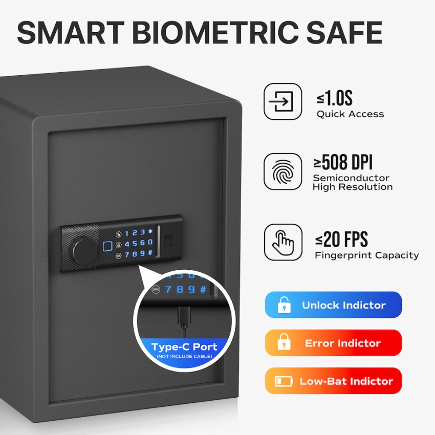 Biometric Home Safe with Fingerprint Digital Lock for Cash & Jewelry, 1.8 Cubic Feet, RPNB RP50FSA