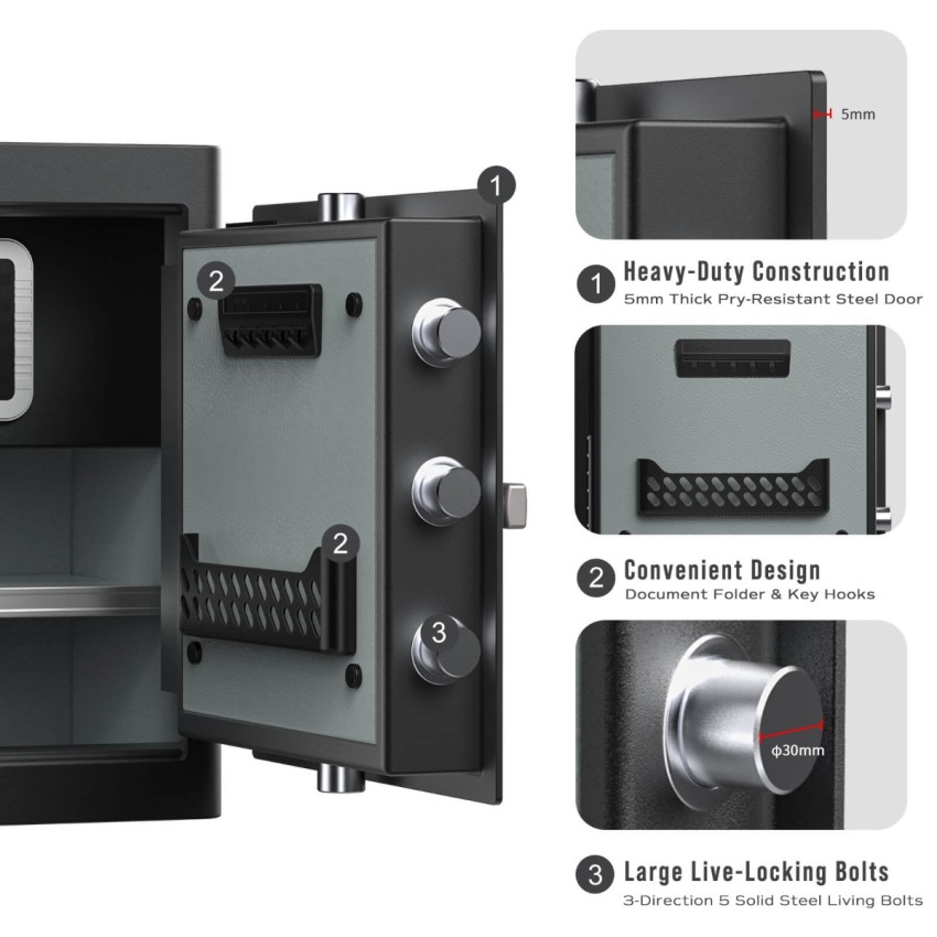Fingerprint Home Safe With LED Light Internal, Luxury Closet Safe, 1.6 Cubic Feet, RPNB RPHS45